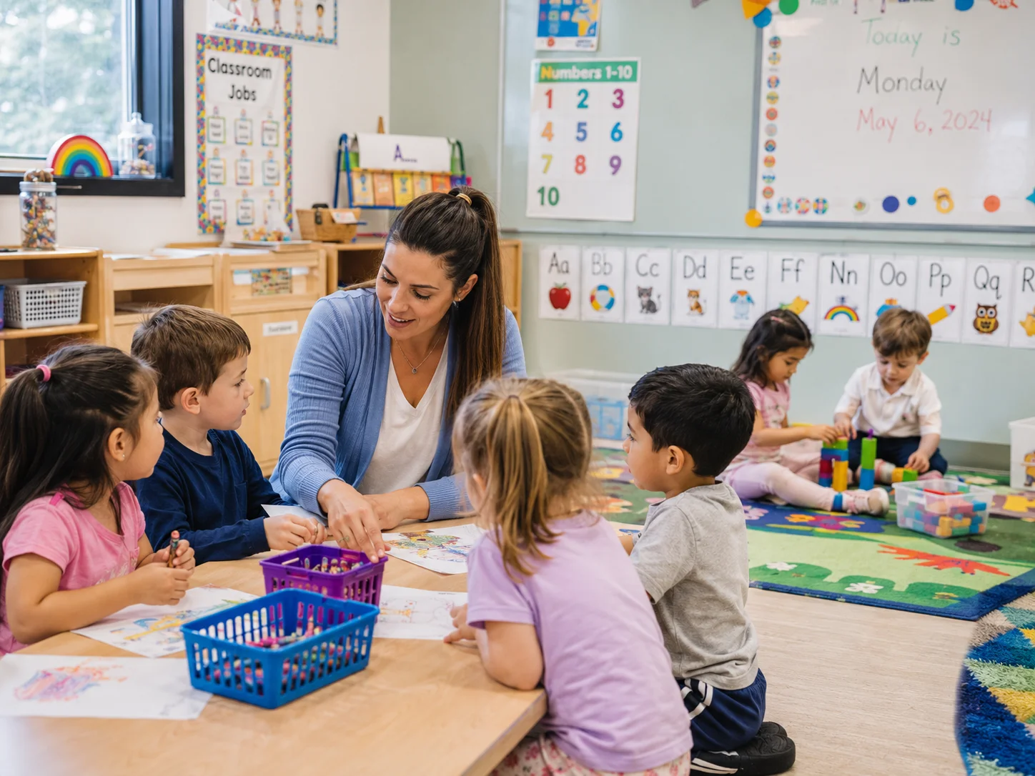 oposiciones-magisterio-infantil-aula maestra de Infantil trabajando en aula con alumnado de 3-6 años